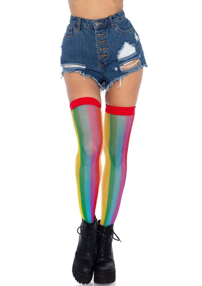 Rainbow Fishnet Thigh Highs - One Size - Multicolor - My Sex Toy Hub