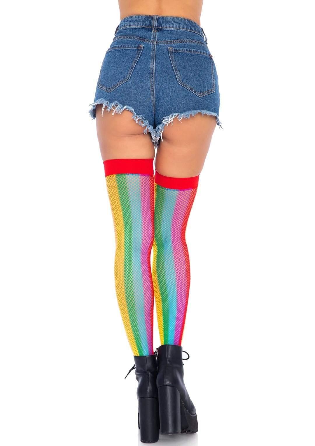 Rainbow Fishnet Thigh Highs - One Size - Multicolor - My Sex Toy Hub