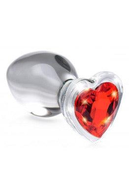 Red Heart Gem Glass Anal Plug - Medium - My Sex Toy Hub