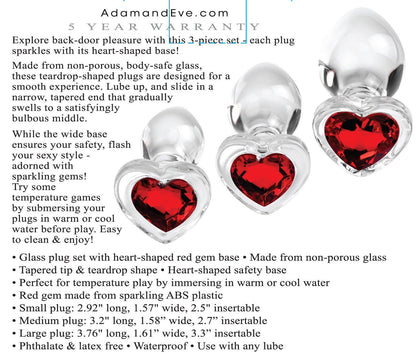 Red Heart Gem Glass Plug Set - My Sex Toy Hub
