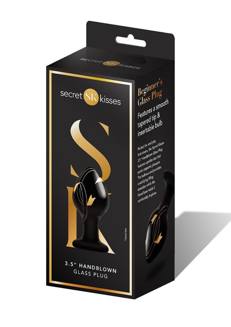 Secret Kisses - 3.5 Inch Handblown Glass Plug - Black - My Sex Toy Hub