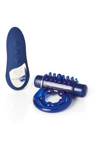 Sensuelle Remote Control 15 Function Rechargeable Bullet Ring - Blue - My Sex Toy Hub