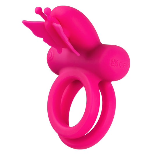 Silicone Rechargeable Dual Butterfly Ring - Pink - My Sex Toy Hub