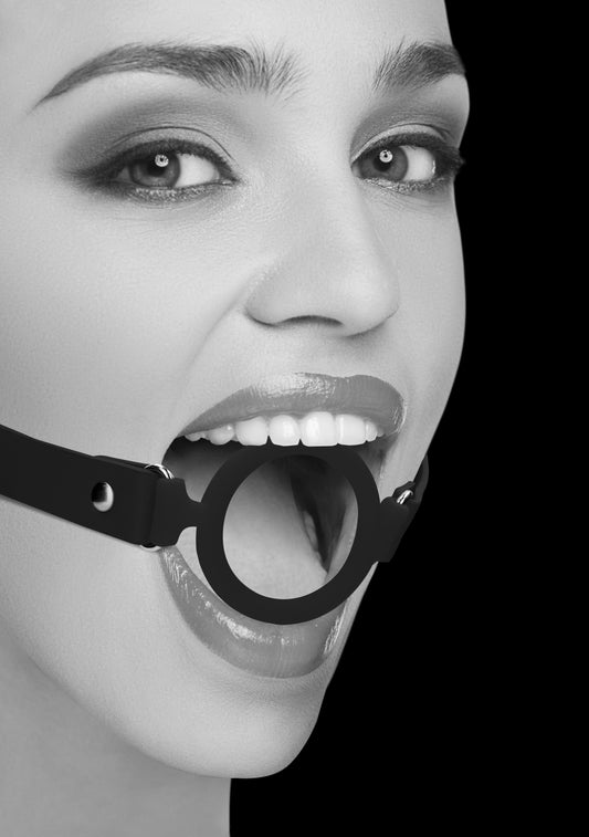 Silicone Ring Gag With Adjustable Bonded Leather Staps - Black - My Sex Toy Hub