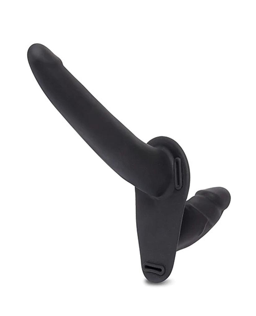 Silicone Strap on Harness Dildo With Internal Penetration - Black - My Sex Toy Hub