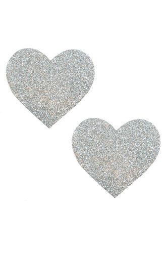Silver Pixie Dust Glitter Heart Pasties - My Sex Toy Hub