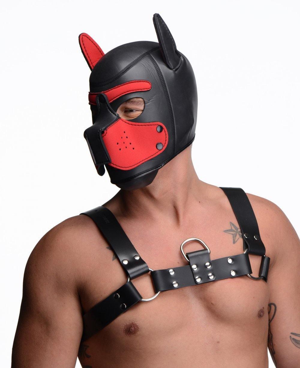 Spike Neoprene Puppy Play Hood - Red - My Sex Toy Hub