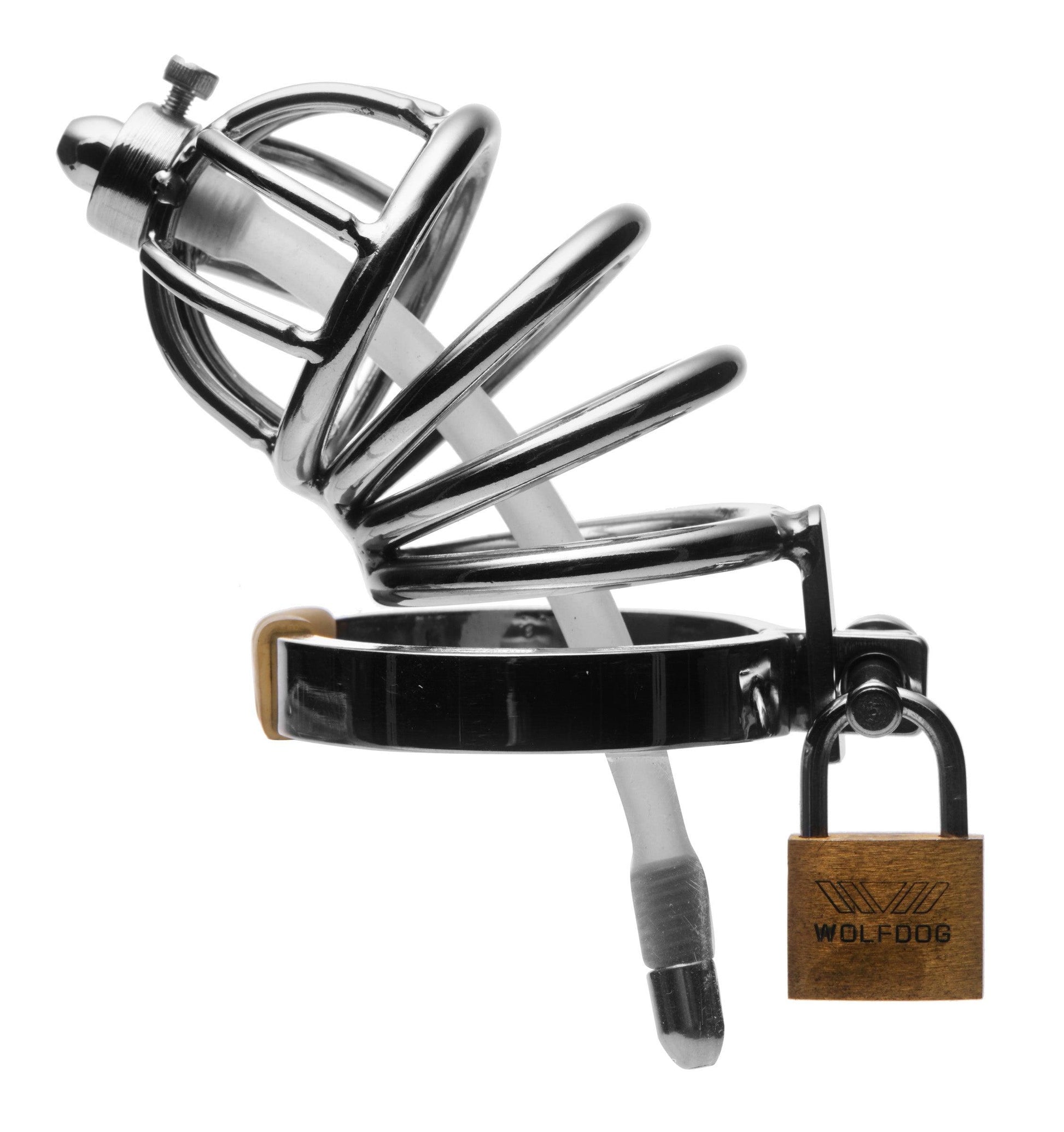Stainless Steel Chastity Cage With Silicone Urethral Plug - My Sex Toy Hub