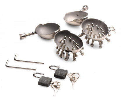 Stainless Steel Scrotum Egg Shells with Spikes - My Sex Toy Hub