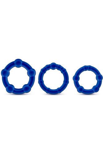 Stay Hard Beaded Cock Rings - 3 Pack - Blue - My Sex Toy Hub