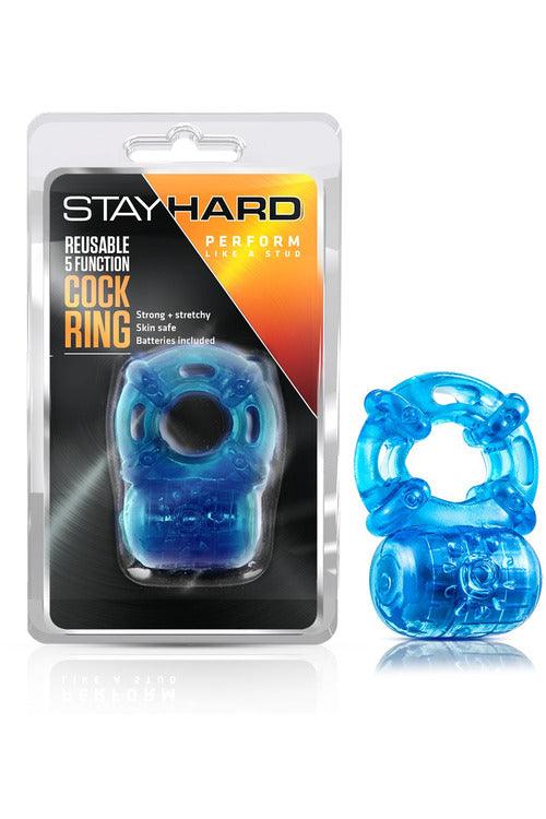 Stay Hard Reusable 5 Function Vibrating Cock Ring - Blue - My Sex Toy Hub