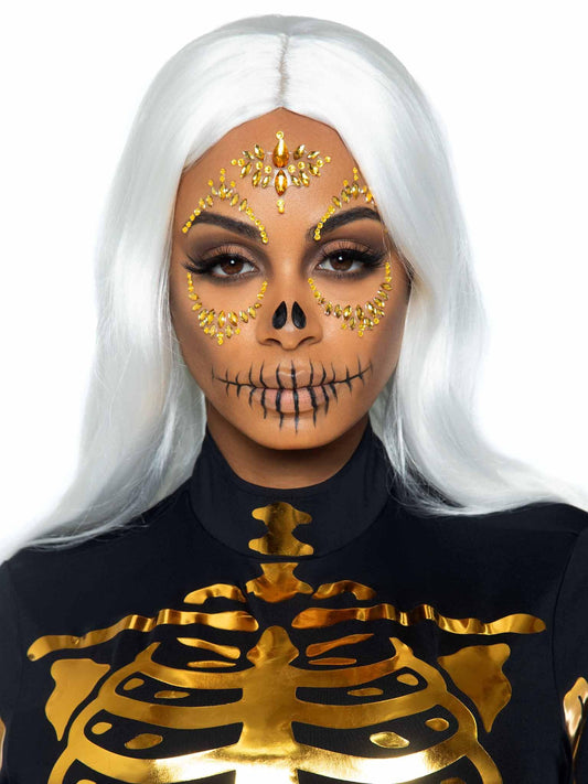 Sugar Skull Adhesive Face Jewels Sticker - Gold - My Sex Toy Hub