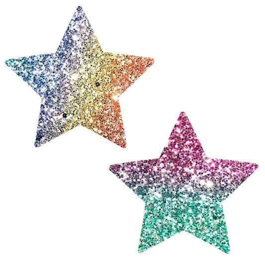 Super Sparkle Rock Kandi Chunky Rainbow Glitter Starry Nights Nipztix Pasties - My Sex Toy Hub