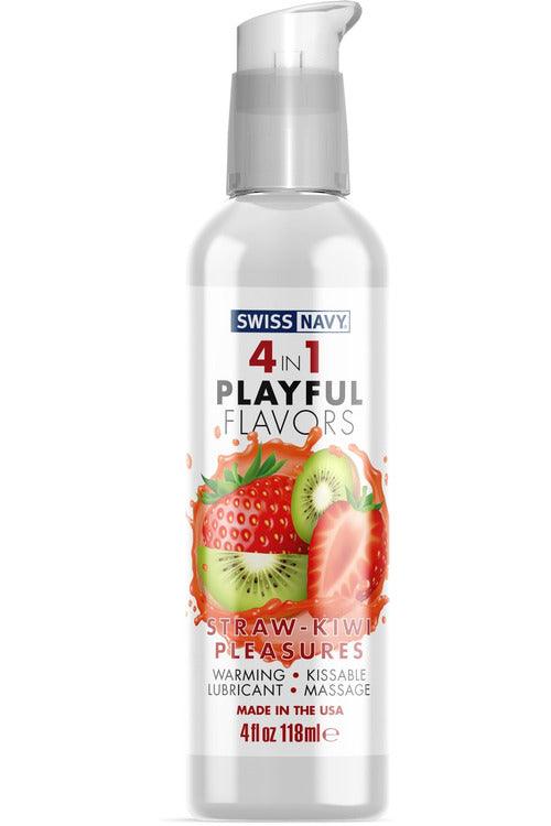 Swiss Navy 4-in-1 Playful Flavors - Strawberry Kiwi Pleasures - 4 Fl. Oz. - My Sex Toy Hub