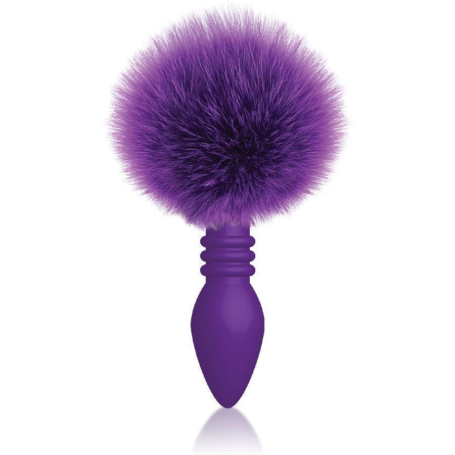 The 9's Cottontails Silicone Bunny Tail Butt Plug - Ribbed Purple - My Sex Toy Hub