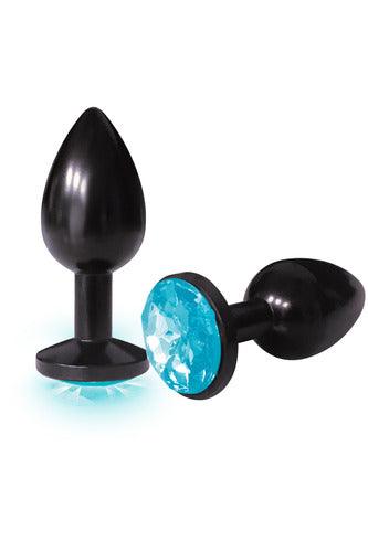 The 9's the Silver Starter Anodized Bejeweled Stainless Steel Plug - Aqua - My Sex Toy Hub