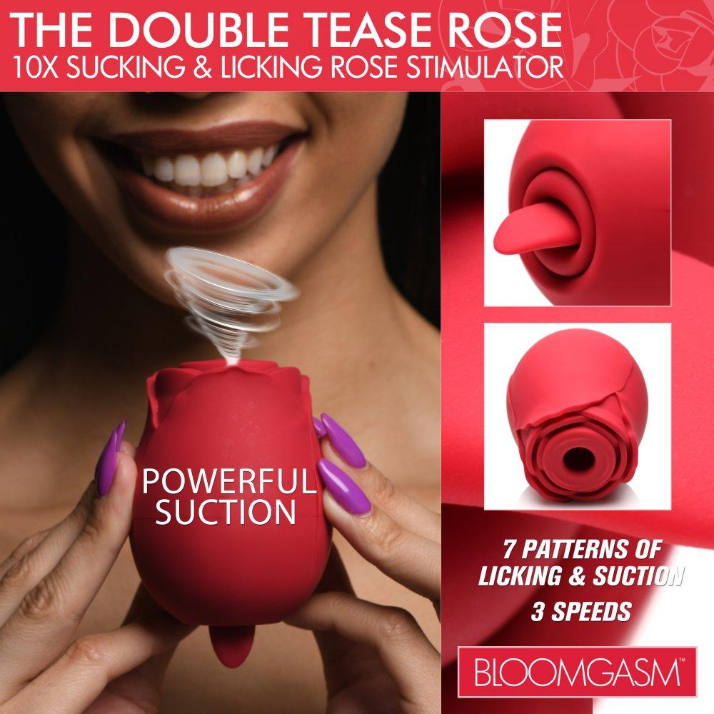 The Double Tease Rose 10X Sucking and Licking Silicone Stimulator - My Sex Toy Hub