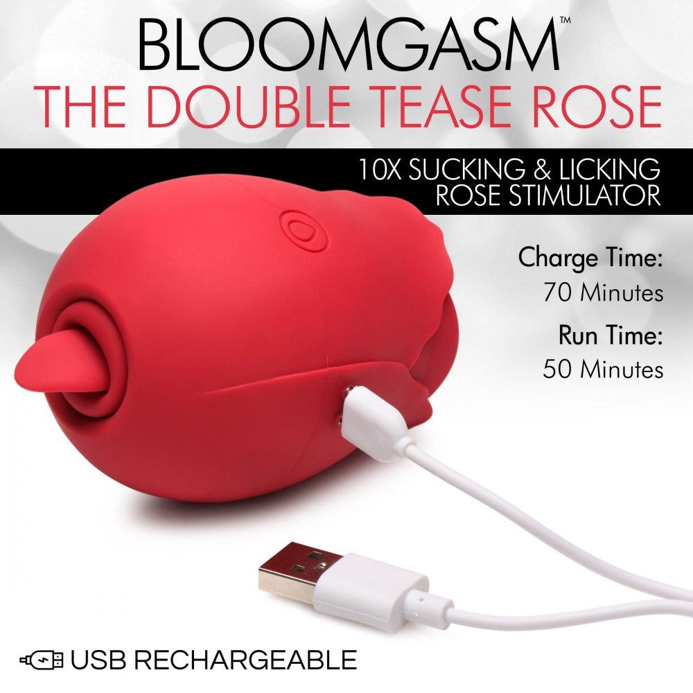 The Double Tease Rose 10X Sucking and Licking Silicone Stimulator - My Sex Toy Hub