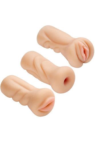 Trio Stroker Pussy Ass Mouth Masturbator Kit - Flesh - My Sex Toy Hub