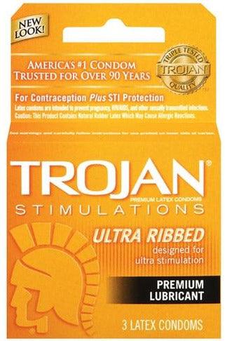 Trojan Stimulations Ultra Ribbed Lubricated Condoms - 3 Pack - My Sex Toy Hub