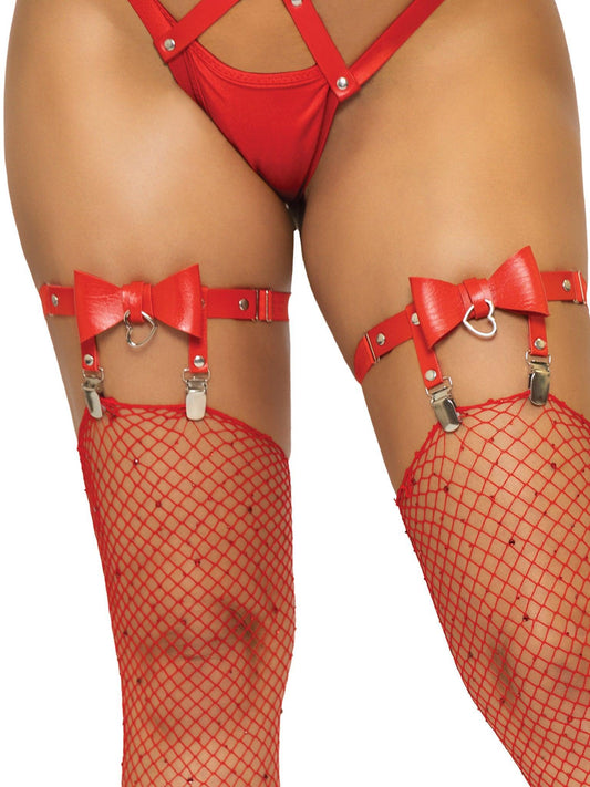 Vegan Leather Bow Garter - One Size - Red - My Sex Toy Hub
