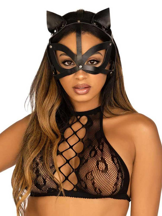 Vegan Leather Studded Cat Mask - Black - My Sex Toy Hub