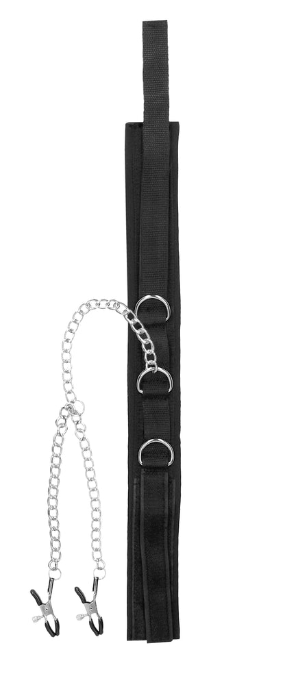 Velcro Collar With Nipple Clamps - Black - My Sex Toy Hub