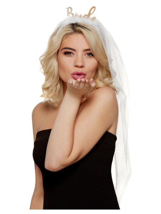 White and Gold Bride Headband With Veil - My Sex Toy Hub