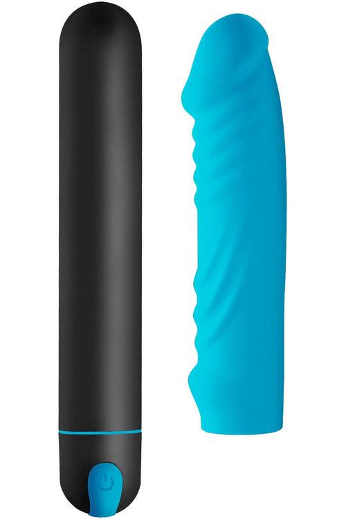 Xl Bullet and Ribbed Sleeve - Blue - My Sex Toy Hub