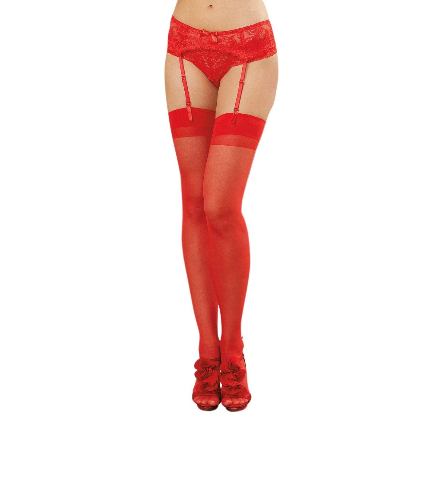 Sheer Thigh High - One Size - Red - My Sex Toy Hub