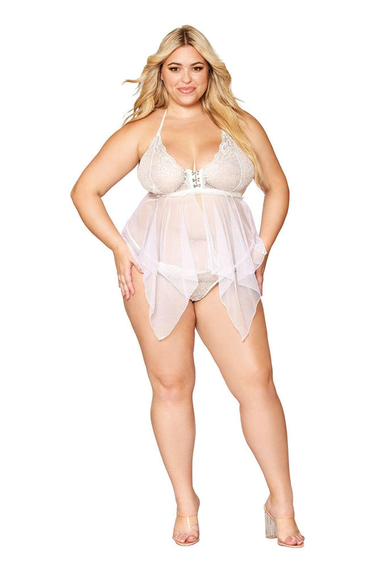Babydoll and G-String - Queen Size - White - My Sex Toy Hub