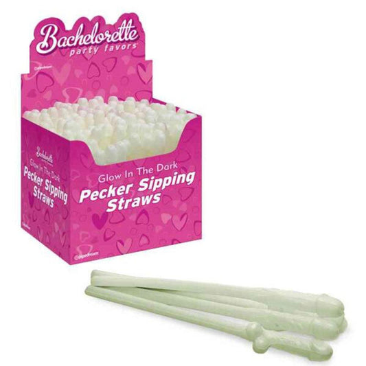Bachelorette Party Favors Pecker Sipping Straws - 144 Piece Display - Glow-in-the-Dark - My Sex Toy Hub