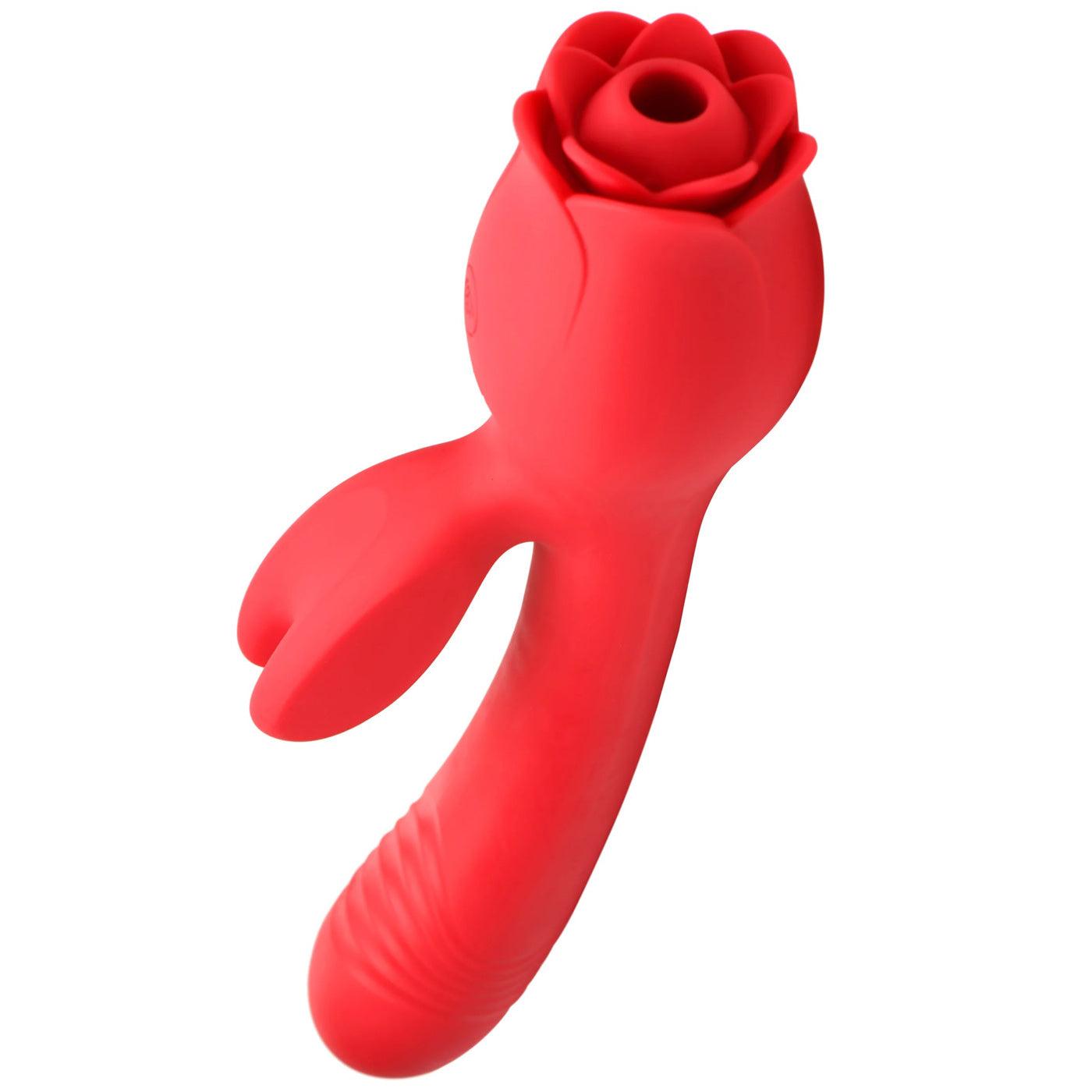 Blooming Bunny Sucking and Thrusting Silicone Rabbit Vibrator - Red - My Sex Toy Hub