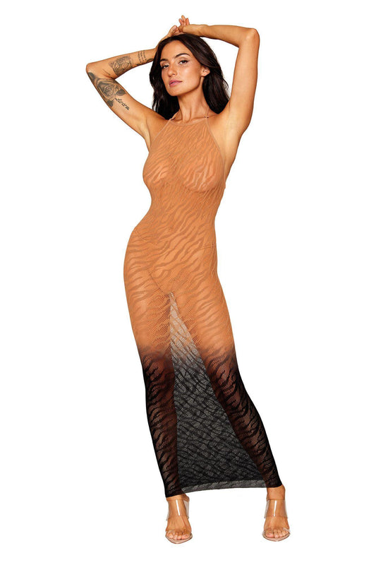 Bodystocking Gown - One Size - Black/copper - My Sex Toy Hub