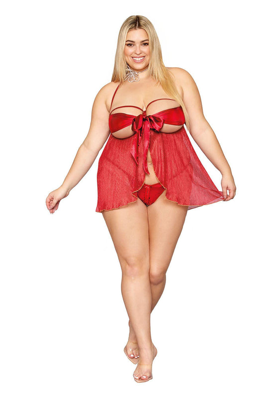 Bow Babydoll and Thong - Queen Size - Ruby - My Sex Toy Hub