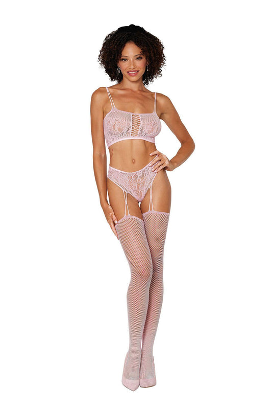 Bralette and Garter Hose - One Size - Pink - My Sex Toy Hub