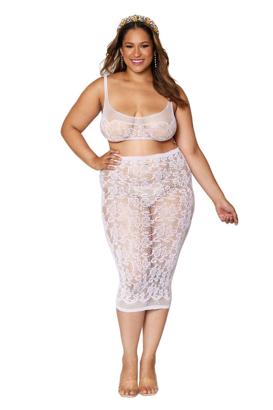 Bralette and Slip Skirt - Queen Size - White - My Sex Toy Hub
