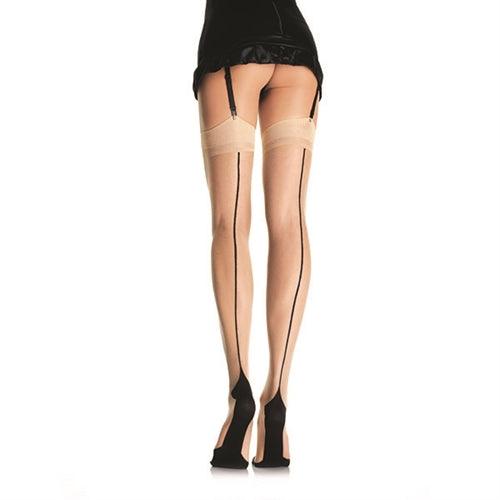 Contrast Backseam Stockings - One Size - Nude - My Sex Toy Hub