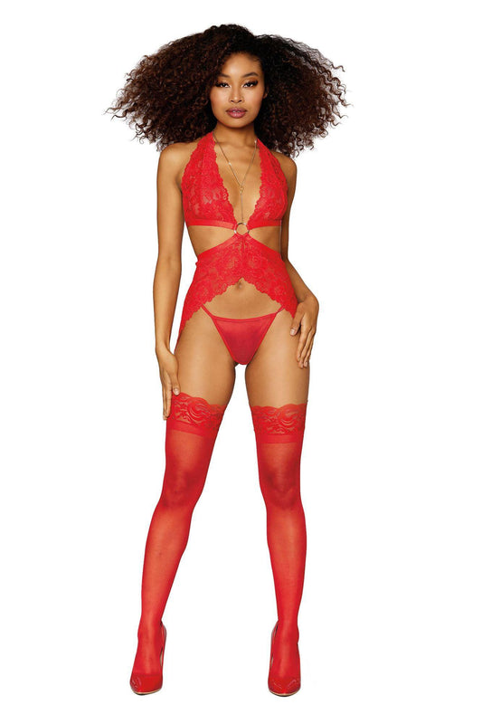 Garter Slip and G-String - One Size - Lipstick Red - My Sex Toy Hub