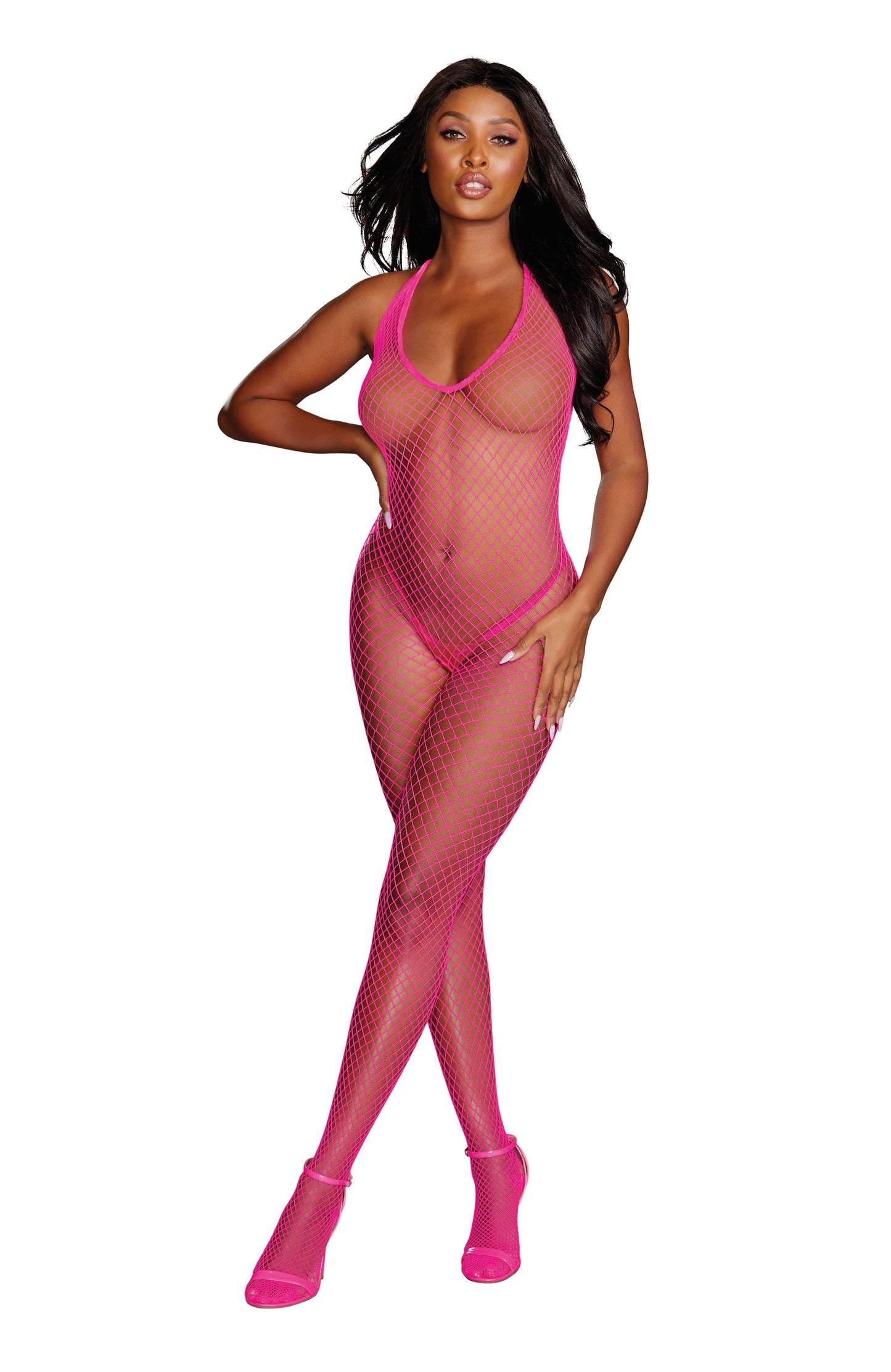 Diamond Net Bodystocking - One Size - Neon Pink - My Sex Toy Hub