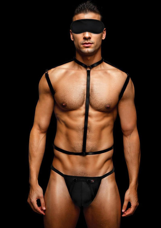 Envy 3 Pc Wet Look Chest Harness - Large/xlarge - Black - My Sex Toy Hub