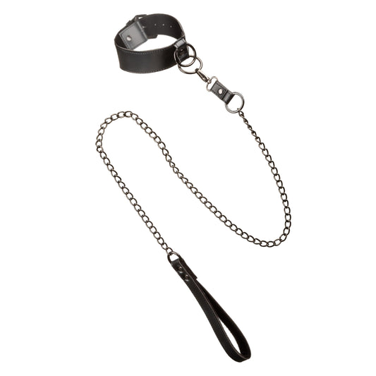 Euphoria Collection Collar With Chain Leash - Black - My Sex Toy Hub