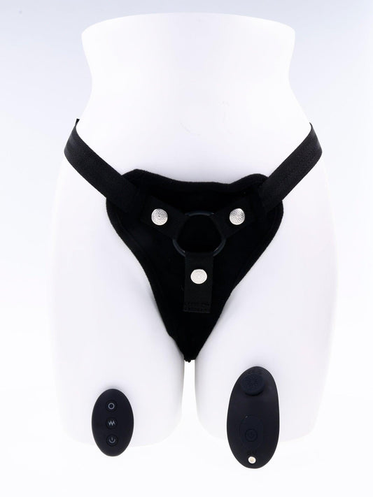 Hidden Pocket Strap on With Remote Control Vibrator - Black - My Sex Toy Hub
