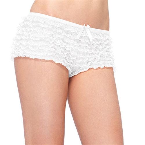 Lace Ruffle Tanga Shorts - One Size - White - My Sex Toy Hub