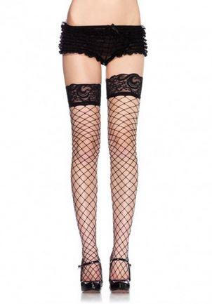 Lace Top Fence Net Thigh Highs - One Size - Black - My Sex Toy Hub