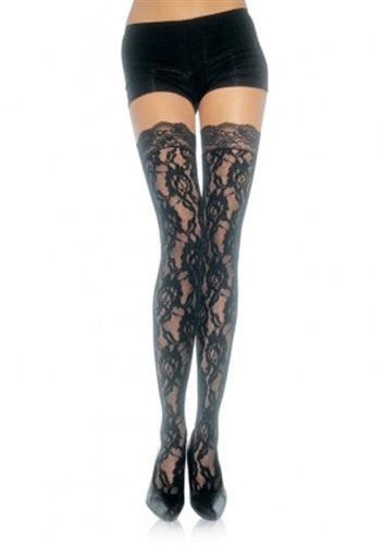 Lace Top Lace Thigh Highs - One Size - Black - My Sex Toy Hub