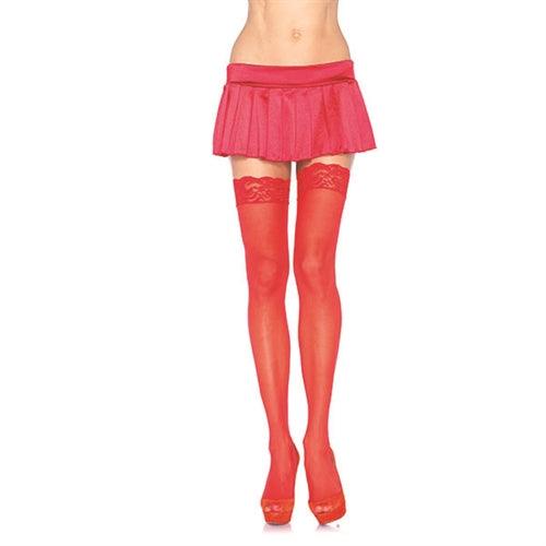 Lace Top Sheer Thigh High - One Size - Red - My Sex Toy Hub
