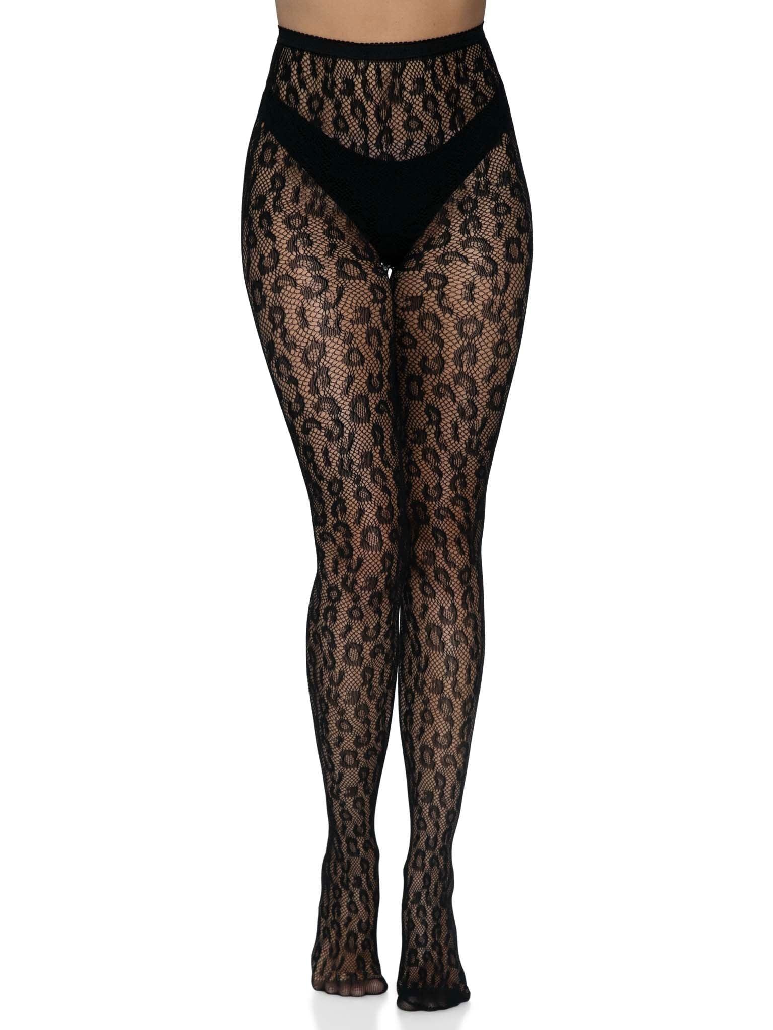 Leopard Net Tights - One Size - Black - My Sex Toy Hub