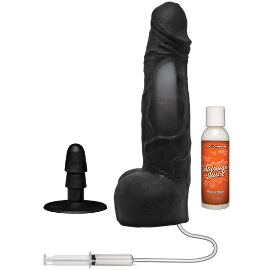 Merci - 10 Inch Dual Density Squirting Cumplay Cock With Removable Vac-U-Lock Suction Cup - Black - My Sex Toy Hub