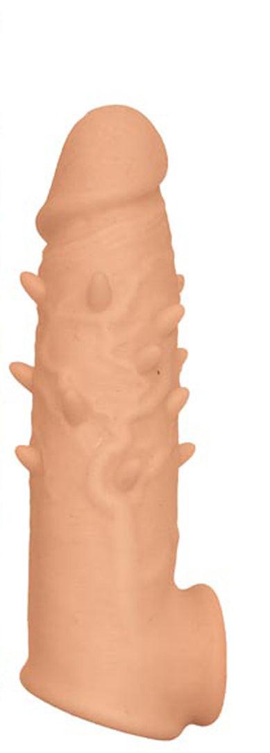 Natural Realskin Spiked Vibrating Penis Xtender - White - My Sex Toy Hub